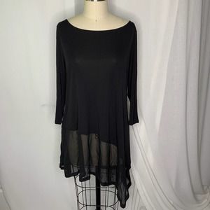 Eileen Fisher Silk Scoop Neck Tee with Sheer Asymmetrical Hem